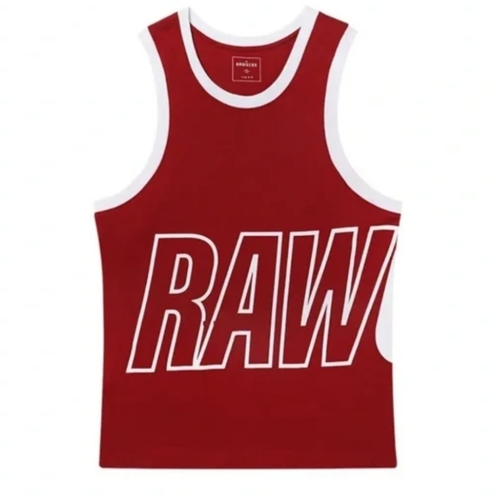 Red and White Mens Pre Owned Raw Gear Tank Top